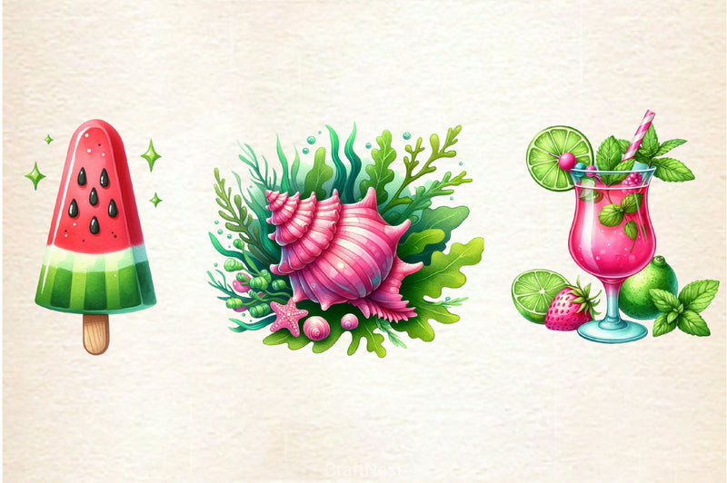Green & Pink Summer Clipart Bundle 4 - CraftNest - Digital Crafting and Art