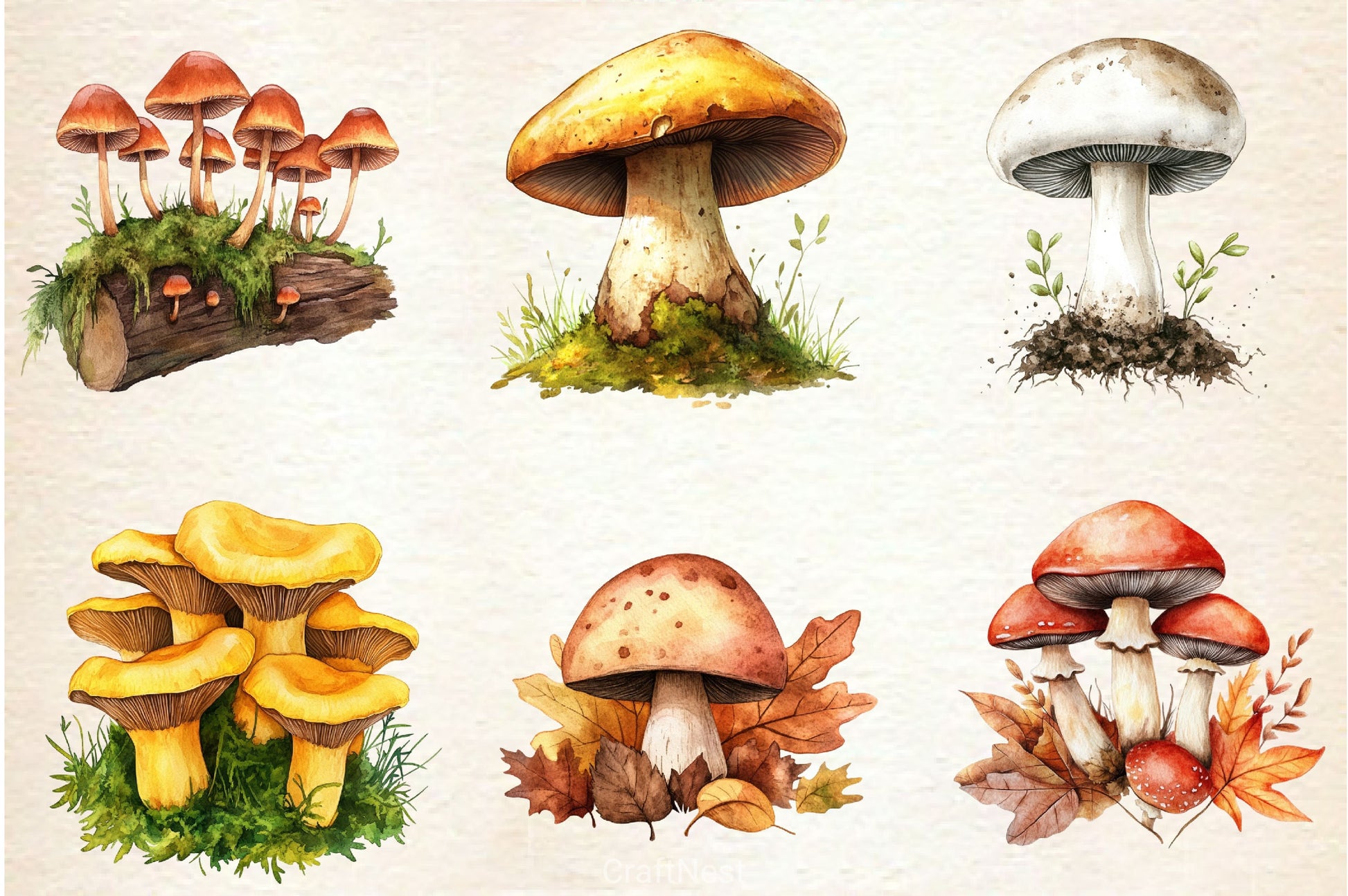 Botanical Autumn Mushrooms Clipart Bundle - CraftNest - Digital Crafting and Art
