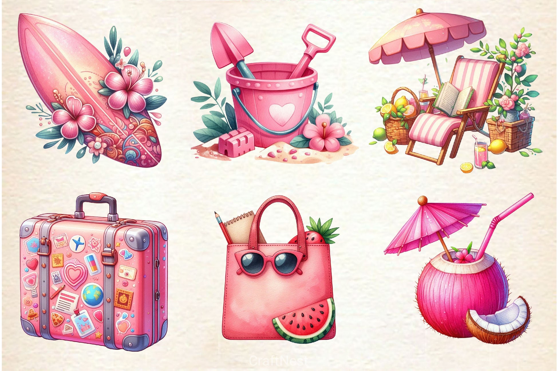 Pink Summer Clipart Bundle 6 - CraftNest - Digital Crafting and Art