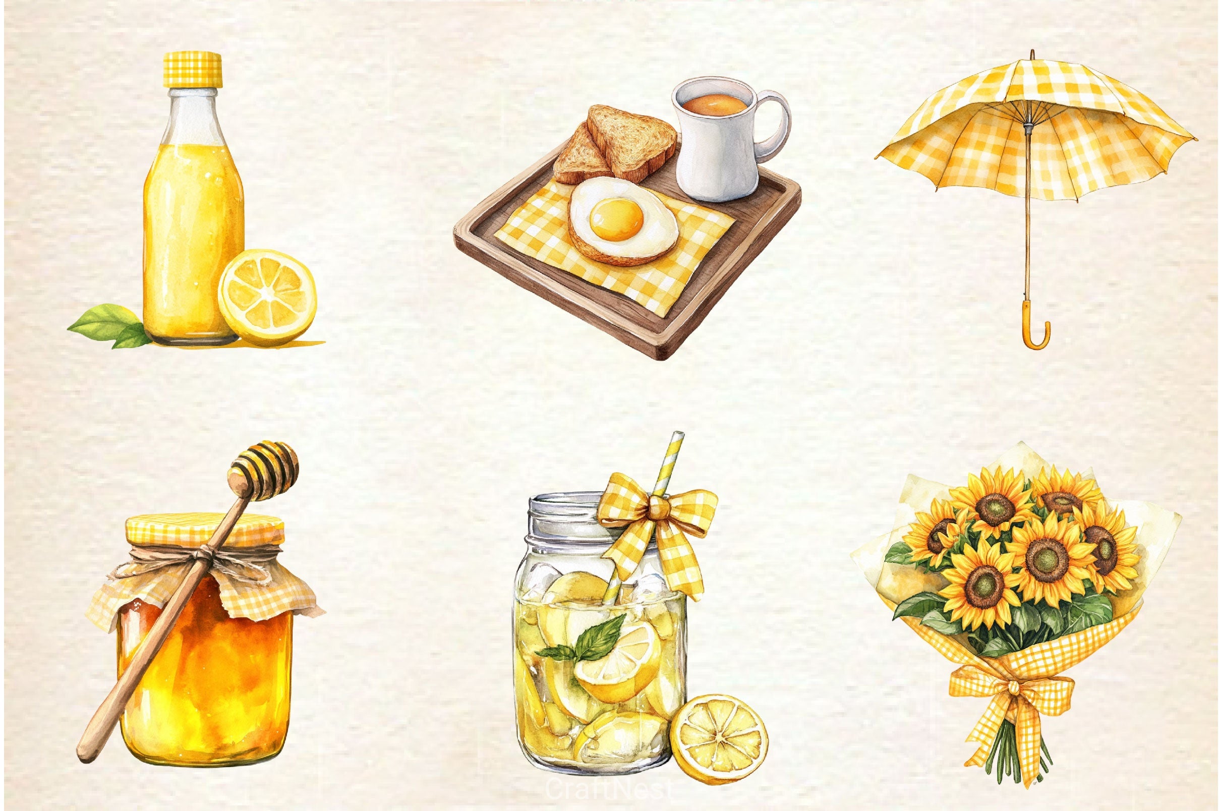 Yellow Gingham Summer Clipart Bundle - CraftNest - Digital Crafting and Art