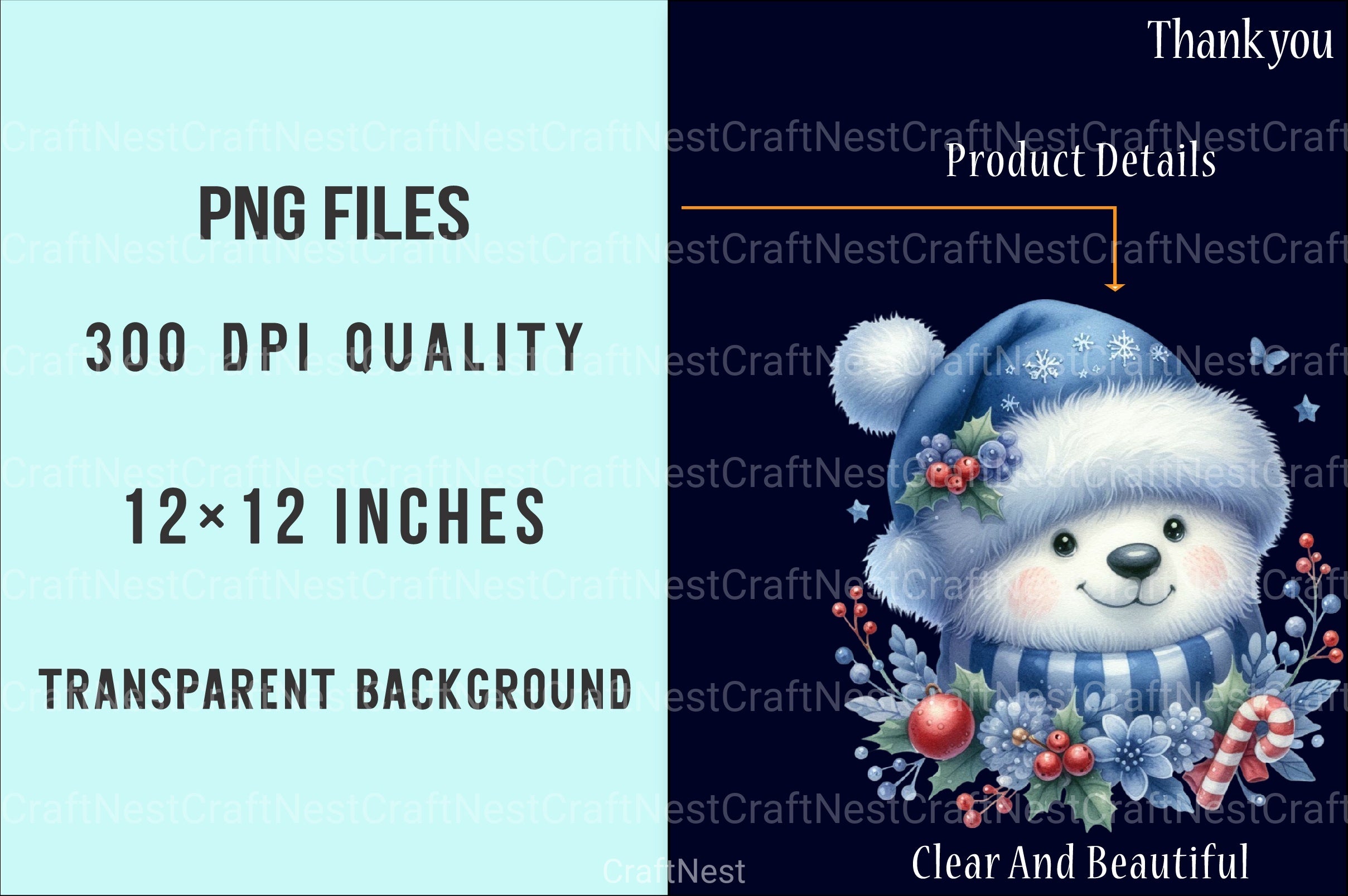 Christmas Polar Bear Clip Art Bundle - CraftNest - Digital Crafting and Art