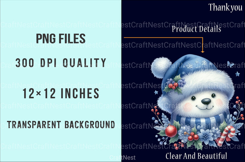 Christmas Polar Bear Clip Art Bundle - CraftNest - Digital Crafting and Art