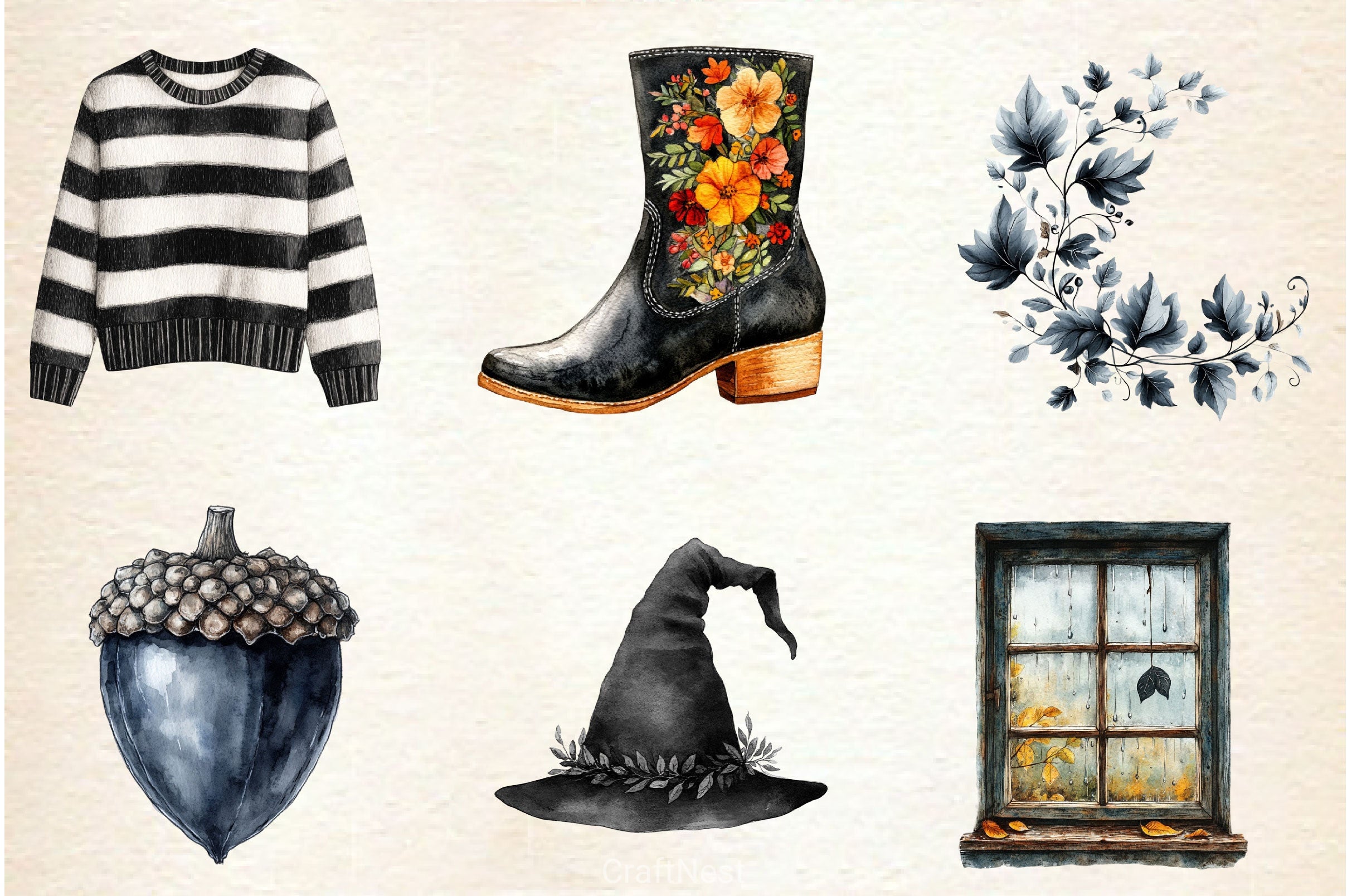 Black White Autumn Clipart Bundle 2 - CraftNest - Digital Crafting and Art