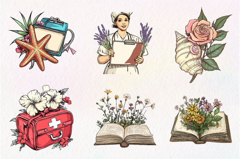 Flower Nurse Life Coquette Coastal Clipart Bundle - CraftNest - Digital Crafting and Art