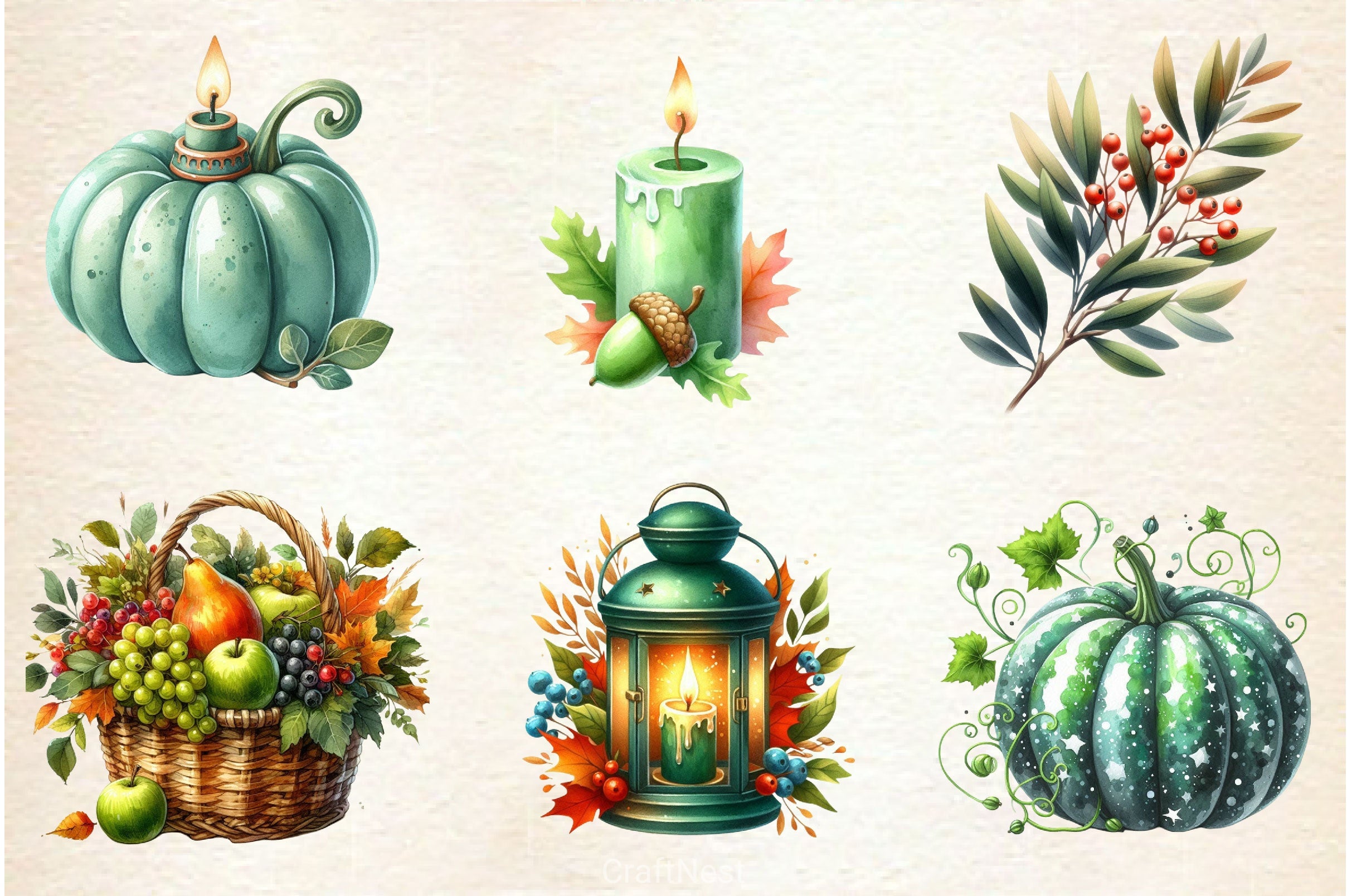 Green Autumn Clipart Bundle - CraftNest - Digital Crafting and Art