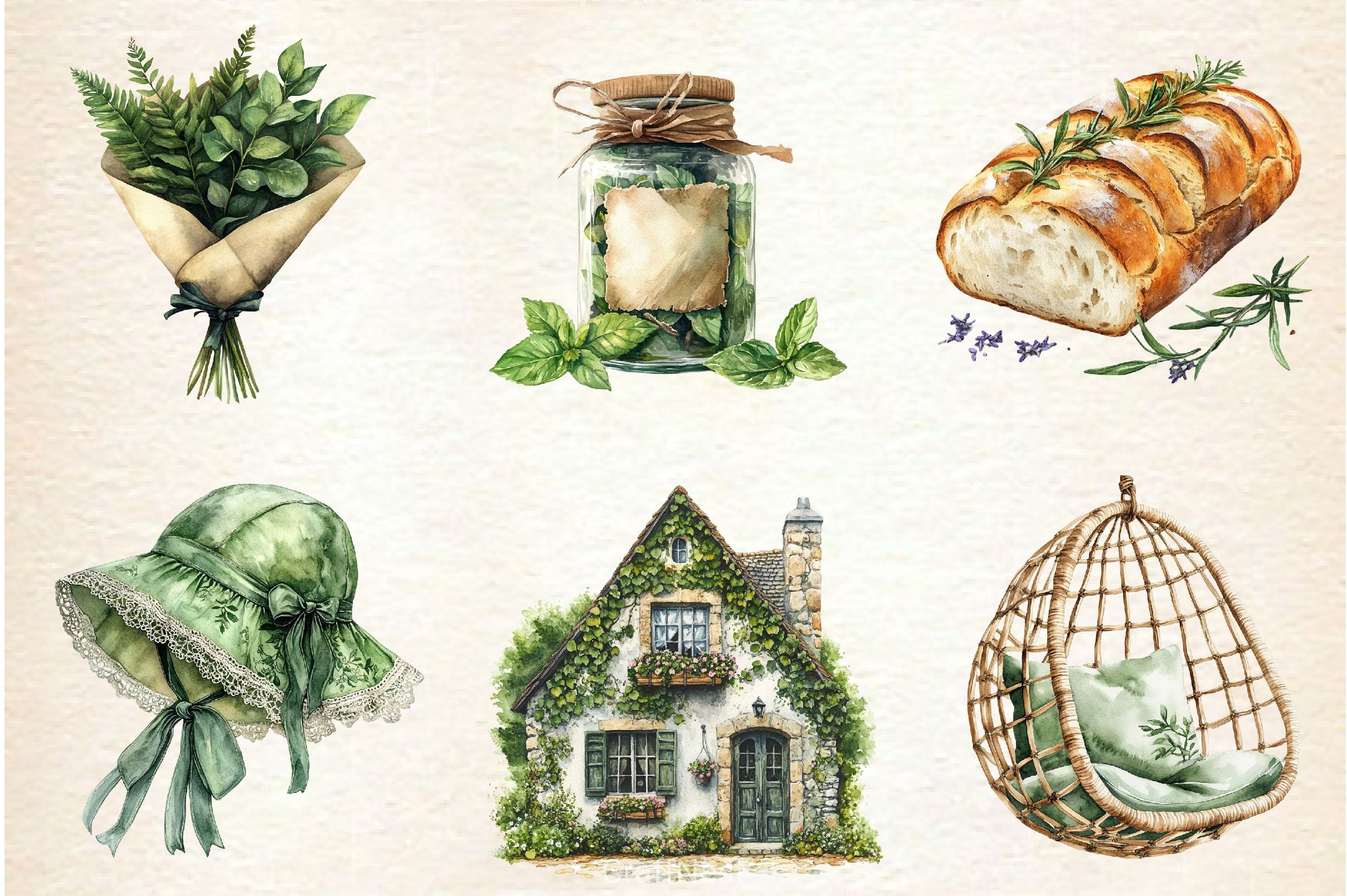 Green Summer Cottagecore Clipart Bundle 2 - CraftNest - Digital Crafting and Art