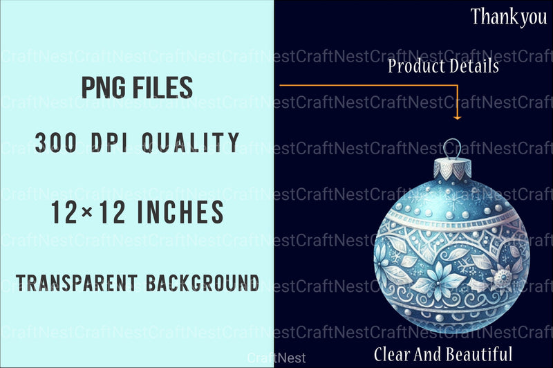 Blue Baubles Christmas Tree Ornaments Clipart Bundle - CraftNest - Digital Crafting and Art