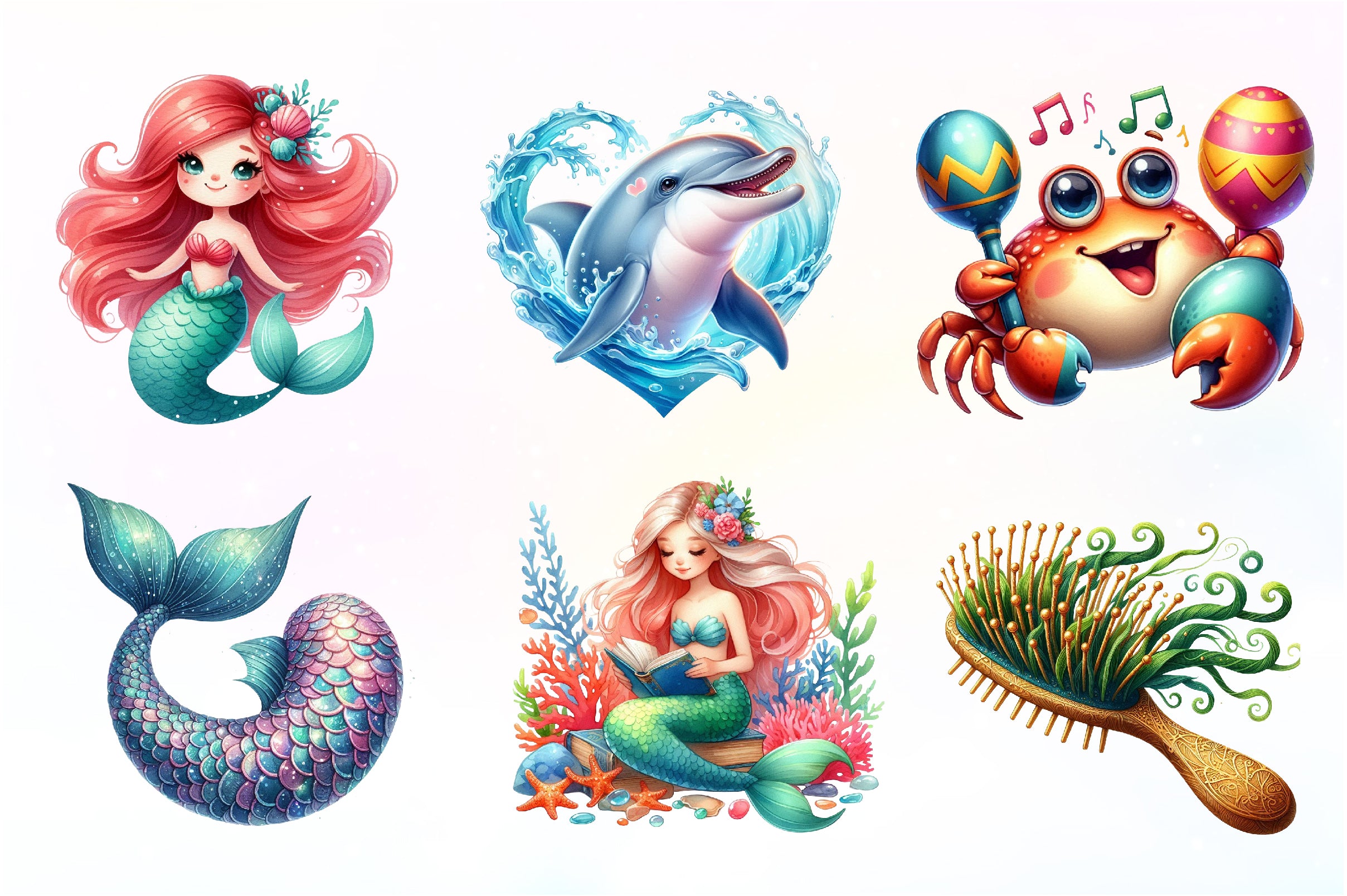 Cute The Little Mermaid Clipart Bundle - CraftNest - Digital Crafting and Art