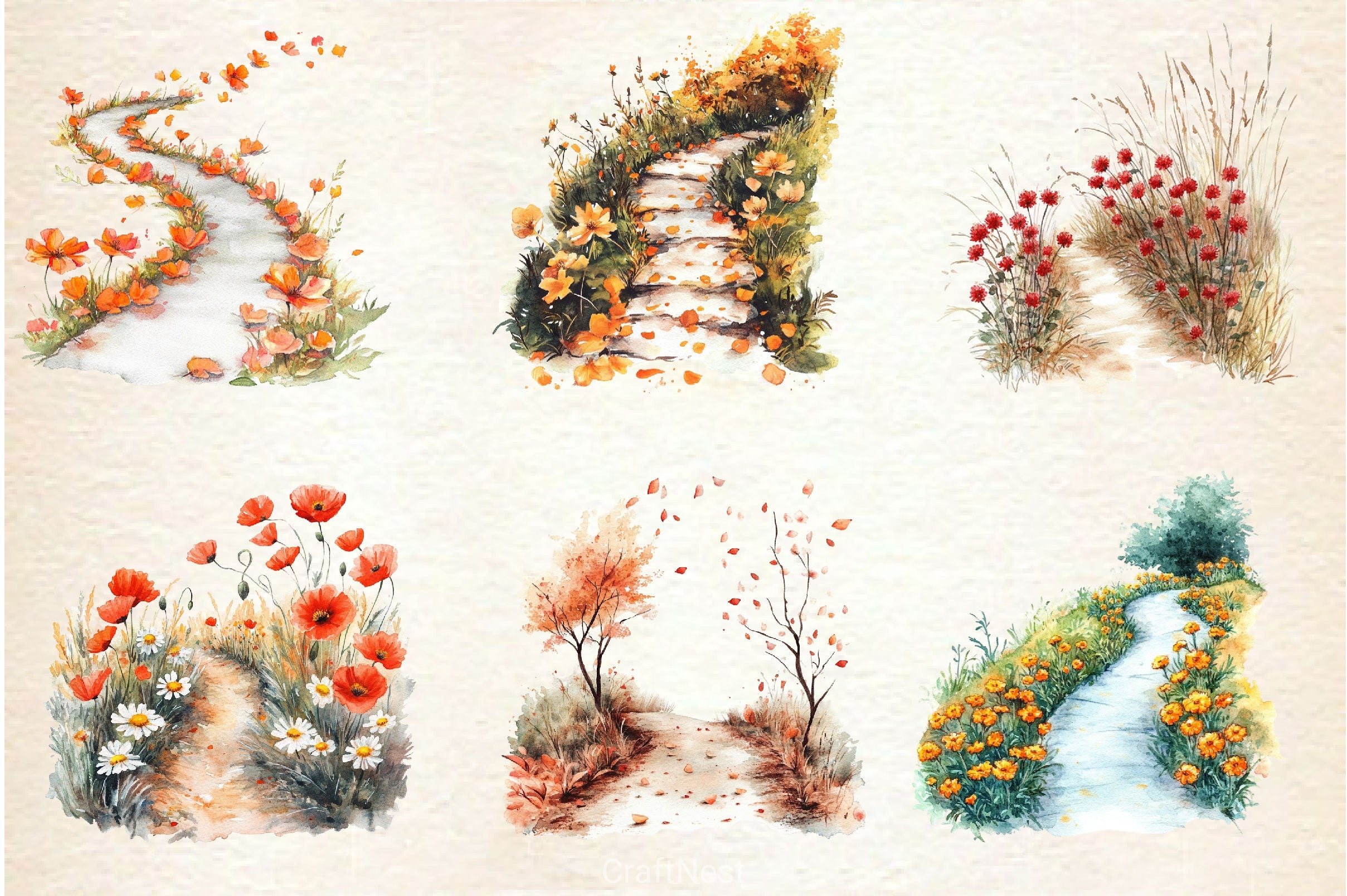 Fall Wildflowers Pathway Clipart Bundle 2 - CraftNest - Digital Crafting and Art