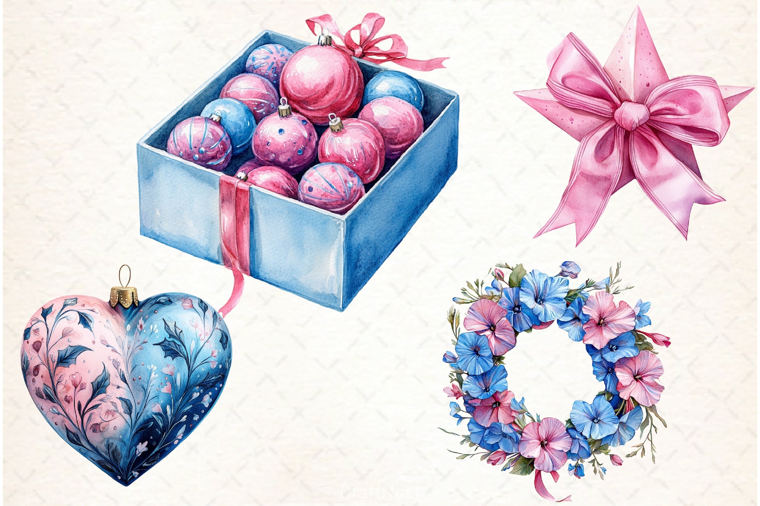 Pink Chinoiserie Christmas Clipart Bundle - CraftNest - Digital Crafting and Art