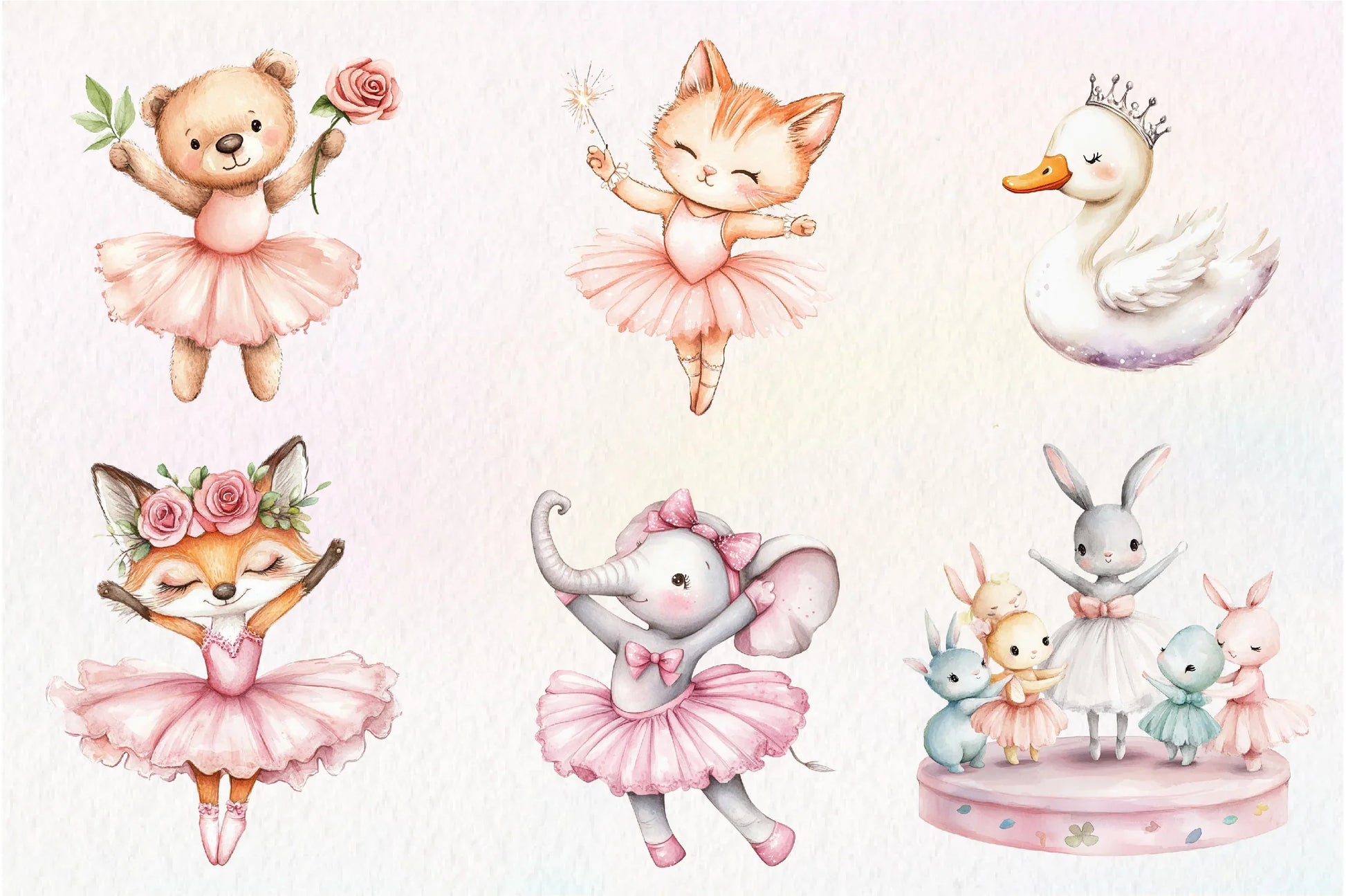 Cute Pink Ballerina Animals Clipart Bundle - CraftNest - Digital Crafting and Art