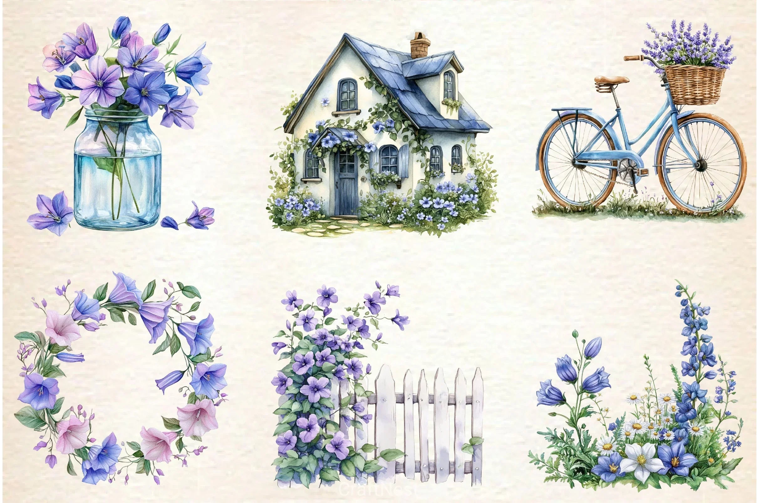 Spring Campanula Flower Clipart Bundle - CraftNest - Digital Crafting and Art