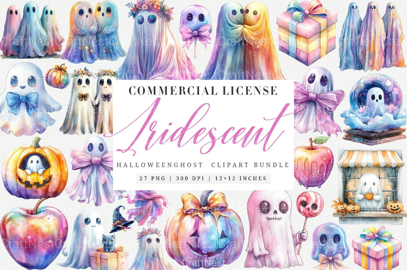 Halloween Ghost Iridescent Clipart Bundle - CraftNest - Digital Crafting and Art