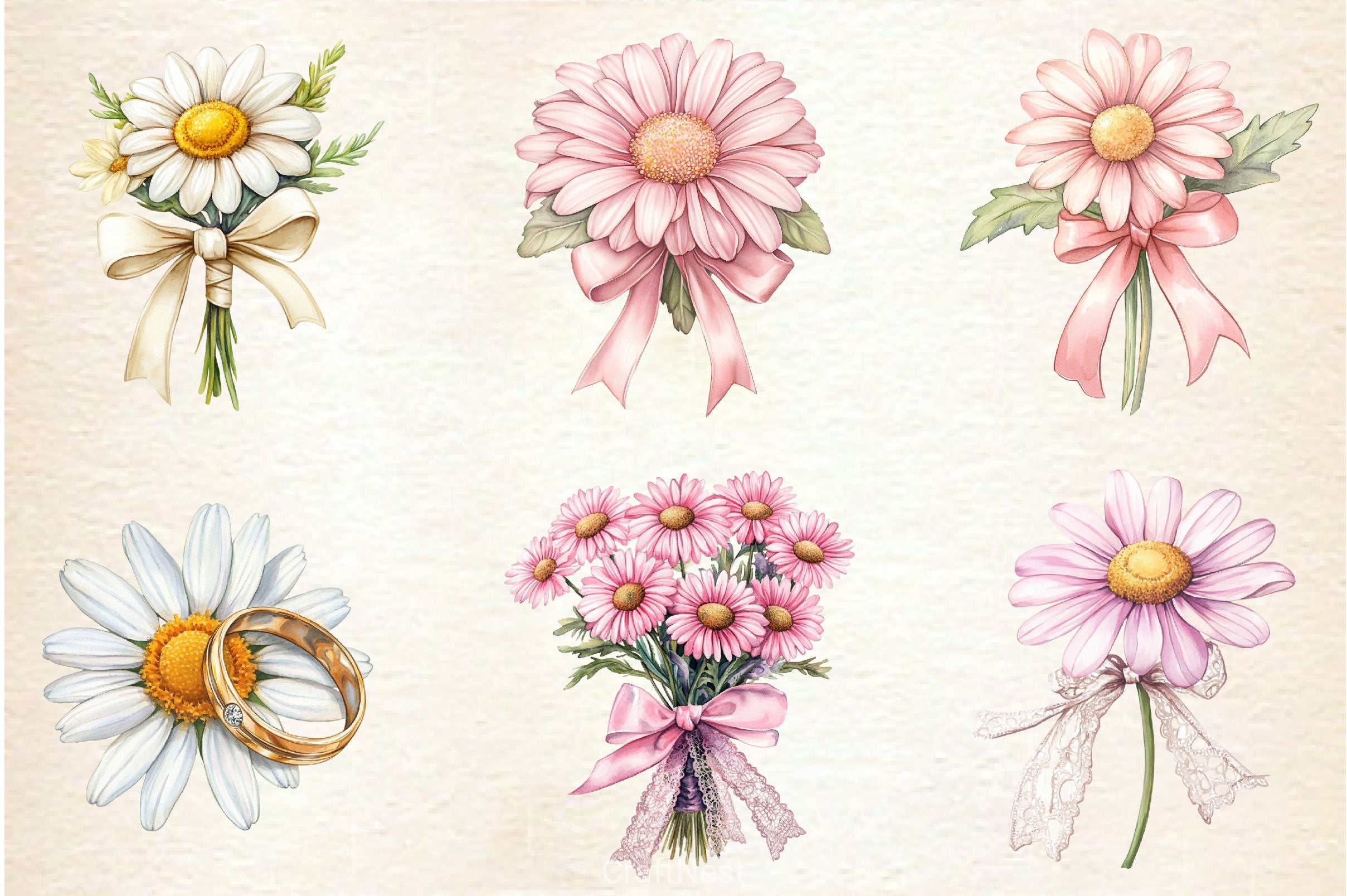 Pastel Daisies Wedding Clipart Bundle - CraftNest - Digital Crafting and Art