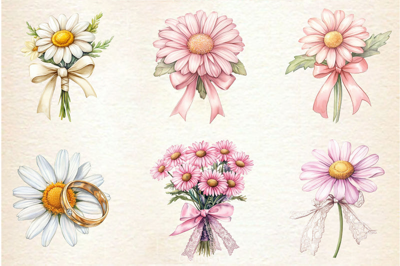 Pastel Daisies Wedding Clipart Bundle - CraftNest - Digital Crafting and Art