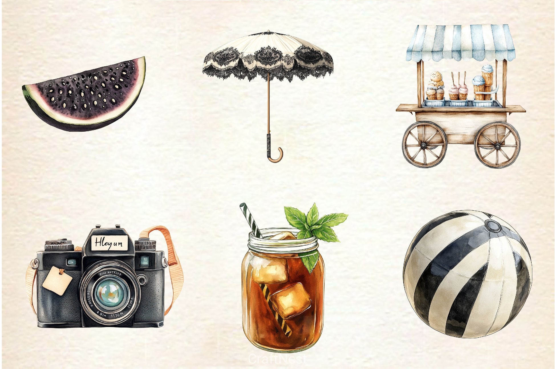 Ivory And Black Hello Summer Clipart Bundle - CraftNest - Digital Crafting and Art