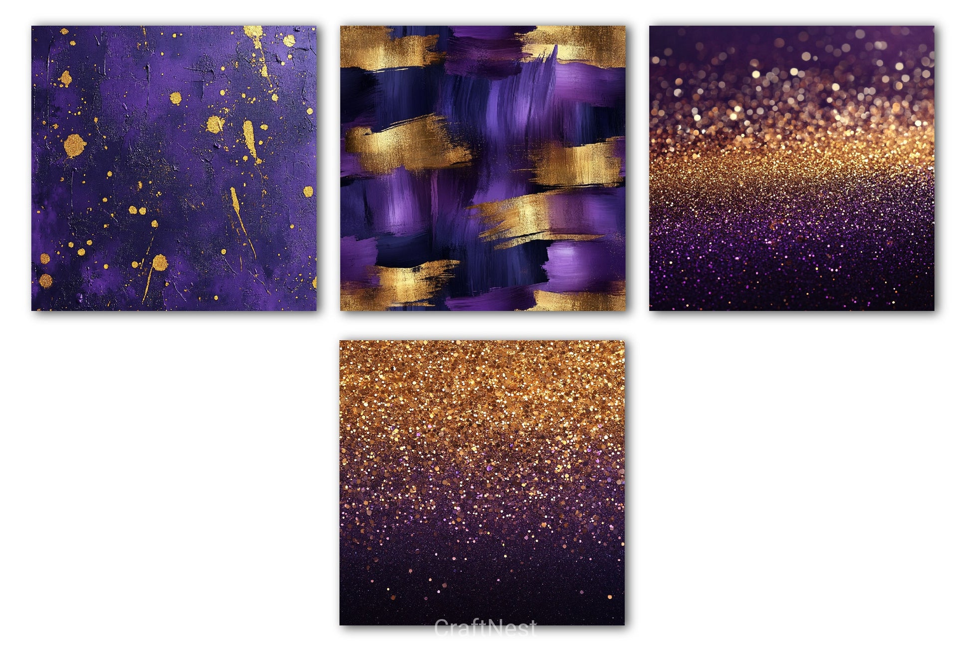 Purple And Gold Glitter Digital Paper - CraftNest - Digital Crafting and Art