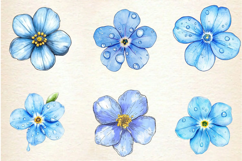Forget Me Not Flower Bloom Clipart Bundle 2 - CraftNest - Digital Crafting and Art
