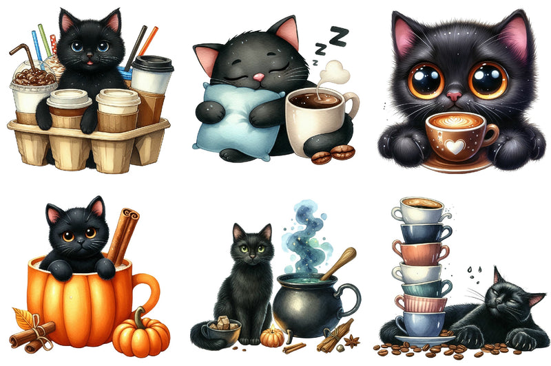 Cat Silhouette Coffee Clipart Bundle - CraftNest - Digital Crafting and Art