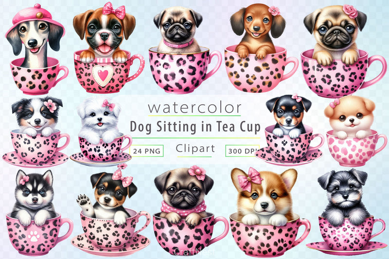 Dog Sitting In Tea Cup Clipart Bundle - CraftNest - Digital Crafting and Art