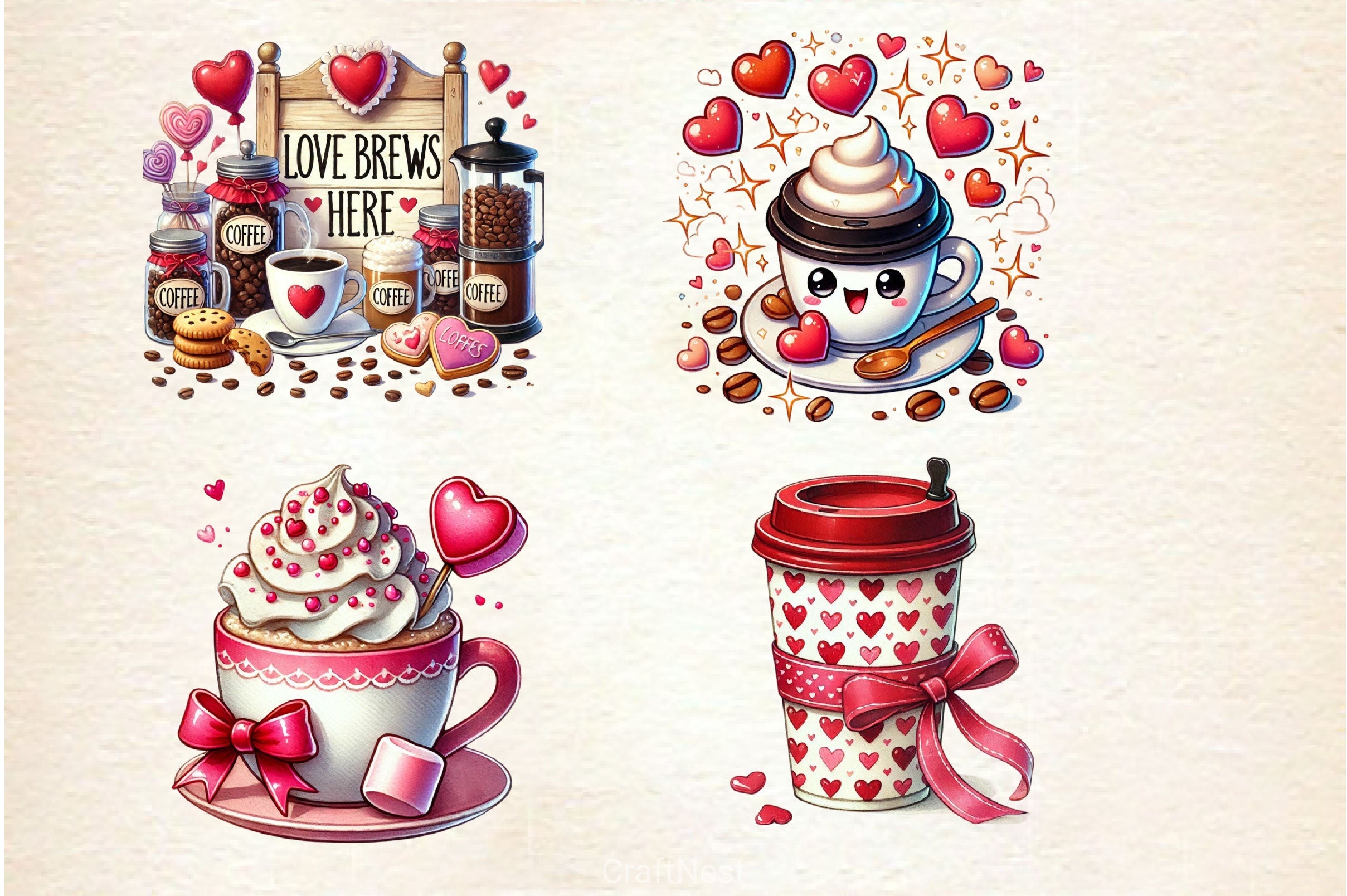 Valentine Day Coffee Clipart Bundle 3 - CraftNest - Digital Crafting and Art