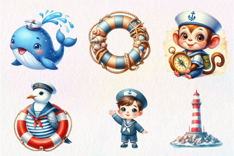 Cute Little Sailor Clipart Bundle - CraftNest - Digital Crafting and Art