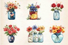 Flowers In Jar 4th Of July Clipart Bundle - CraftNest - Digital Crafting and Art