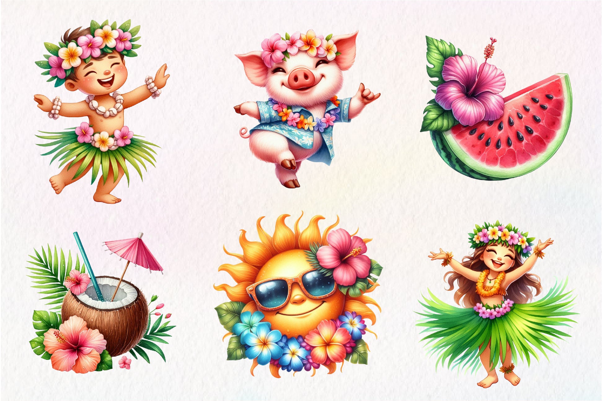 Cute Tropical Hula Dance Hawaiian Clipart Bundle - CraftNest - Digital Crafting and Art