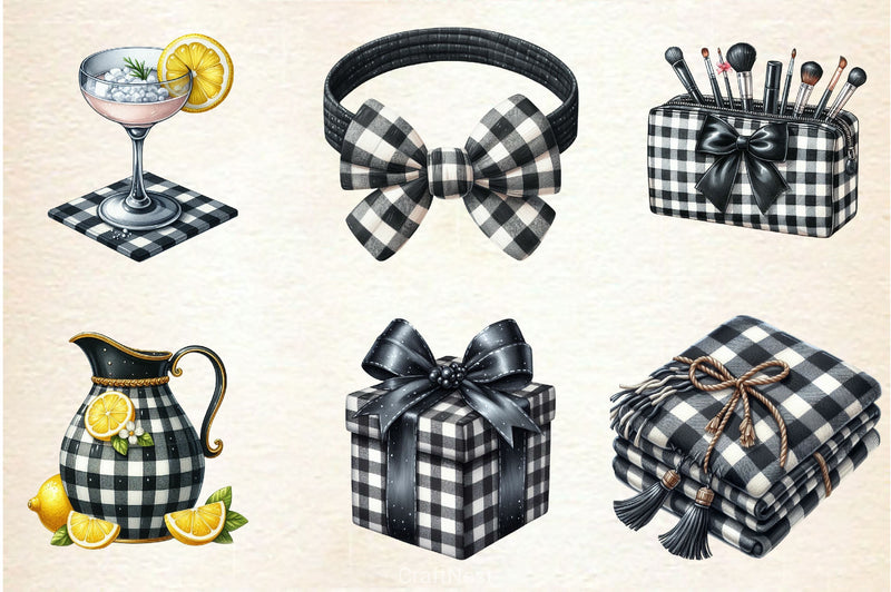 Luxury Black Gingham Summer Clipart Bundle - CraftNest - Digital Crafting and Art