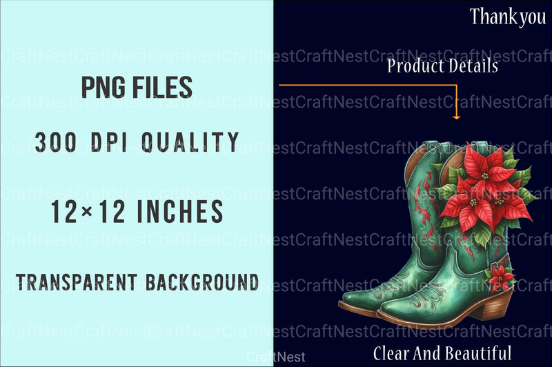 Festive Christmas Cowboy Boots Clipart Bundle - CraftNest - Digital Crafting and Art