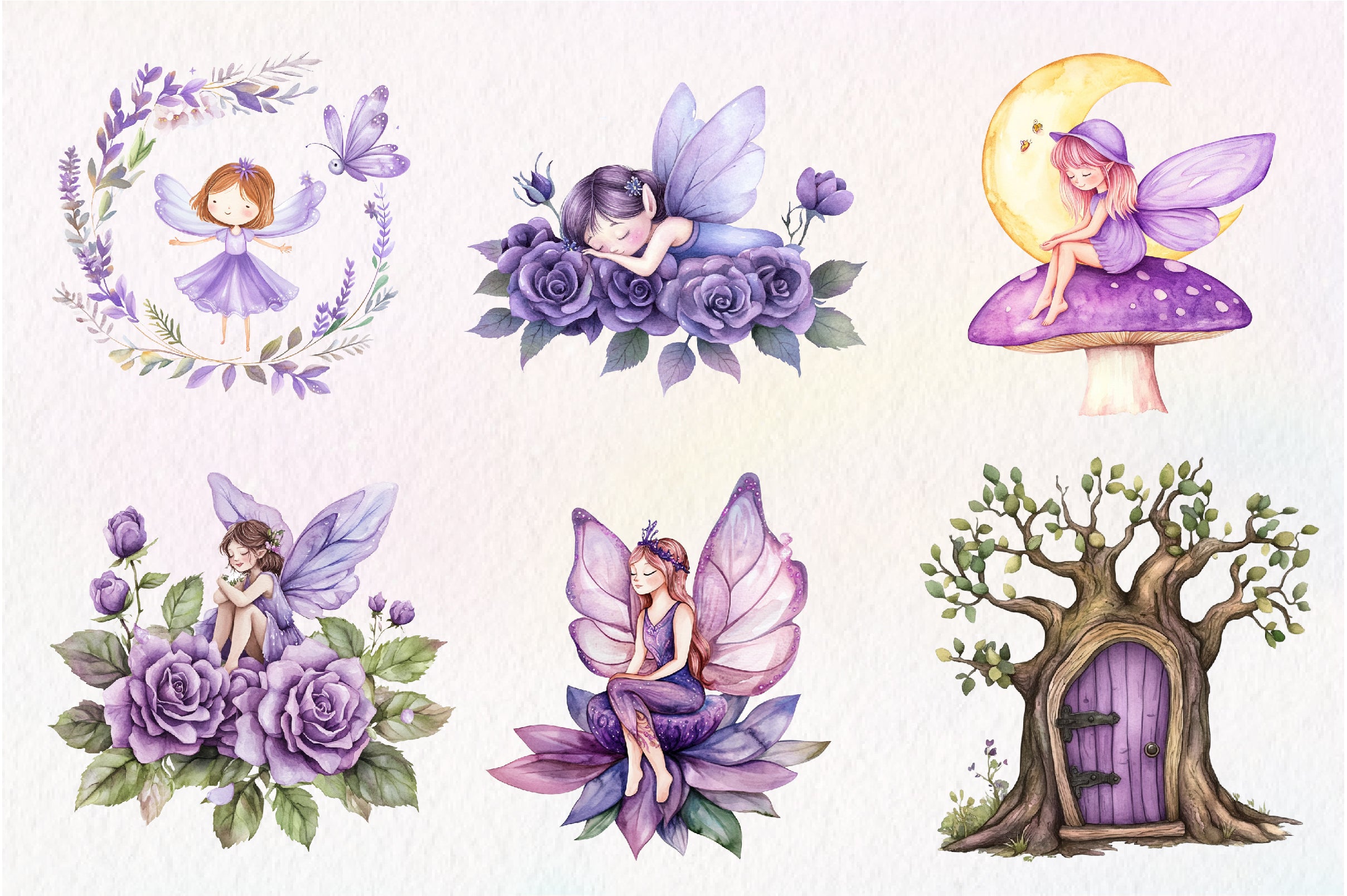 Magical Garden Purple Fairies Clipart Bundle 1 - CraftNest - Digital Crafting and Art