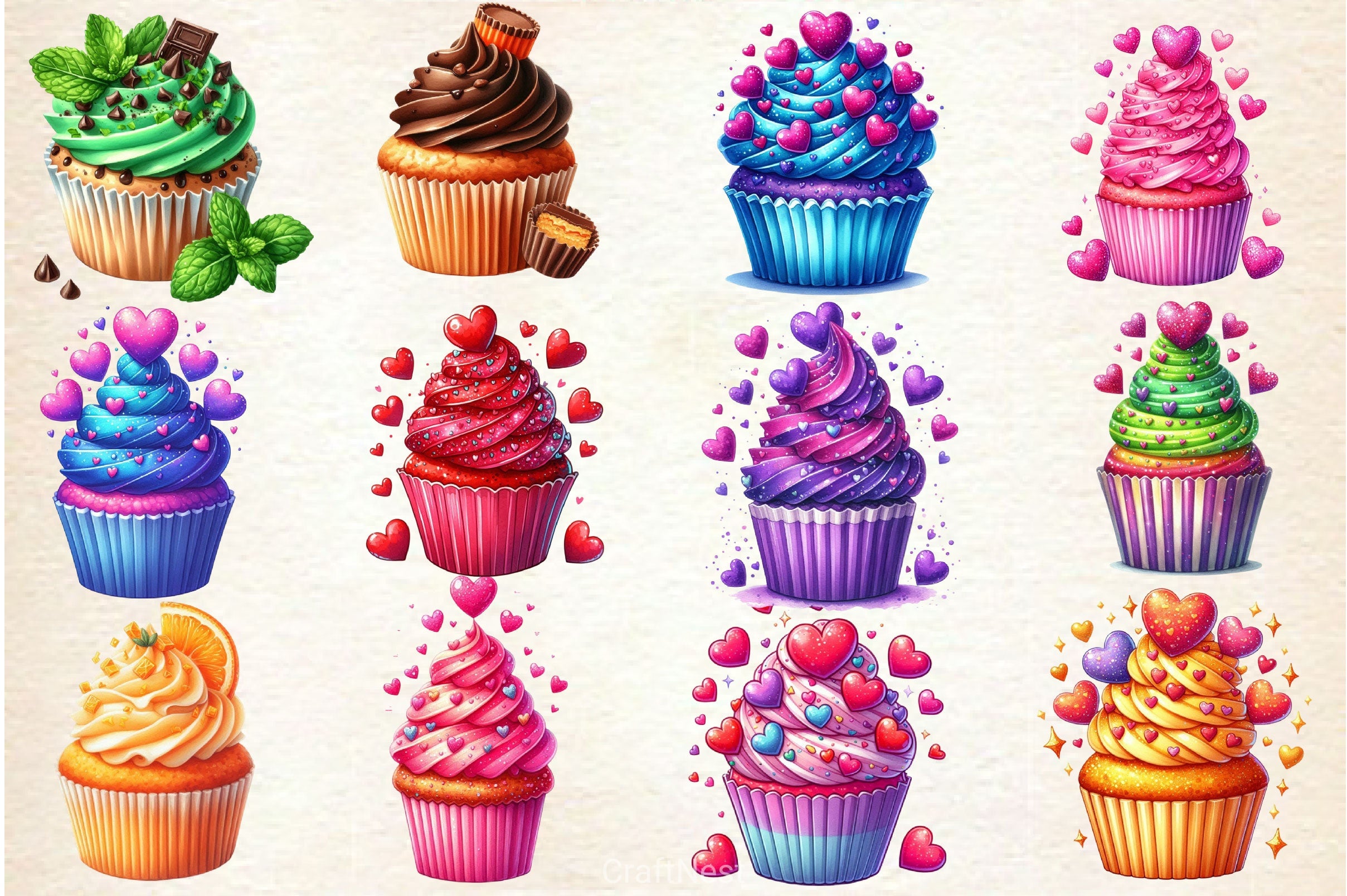 Valentine Cupcake Clipart Bundle 1 - CraftNest - Digital Crafting and Art