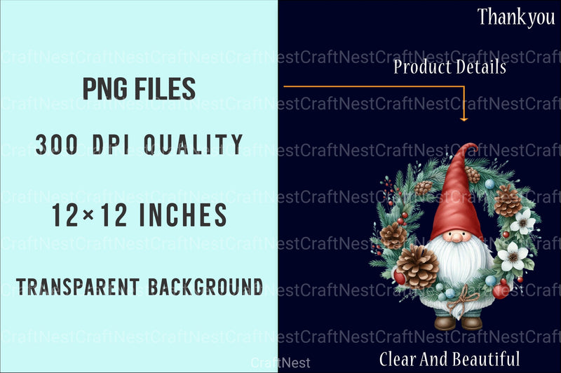 White Christmas Gnomes Clipart Bundle for Winter Holidays - CraftNest - Digital Crafting and Art