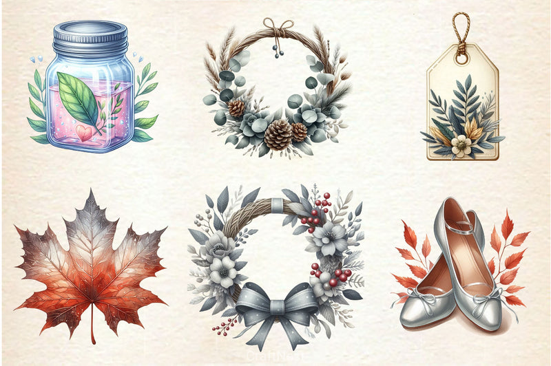 Silver Autumn Clipart Bundle 3 - CraftNest - Digital Crafting and Art