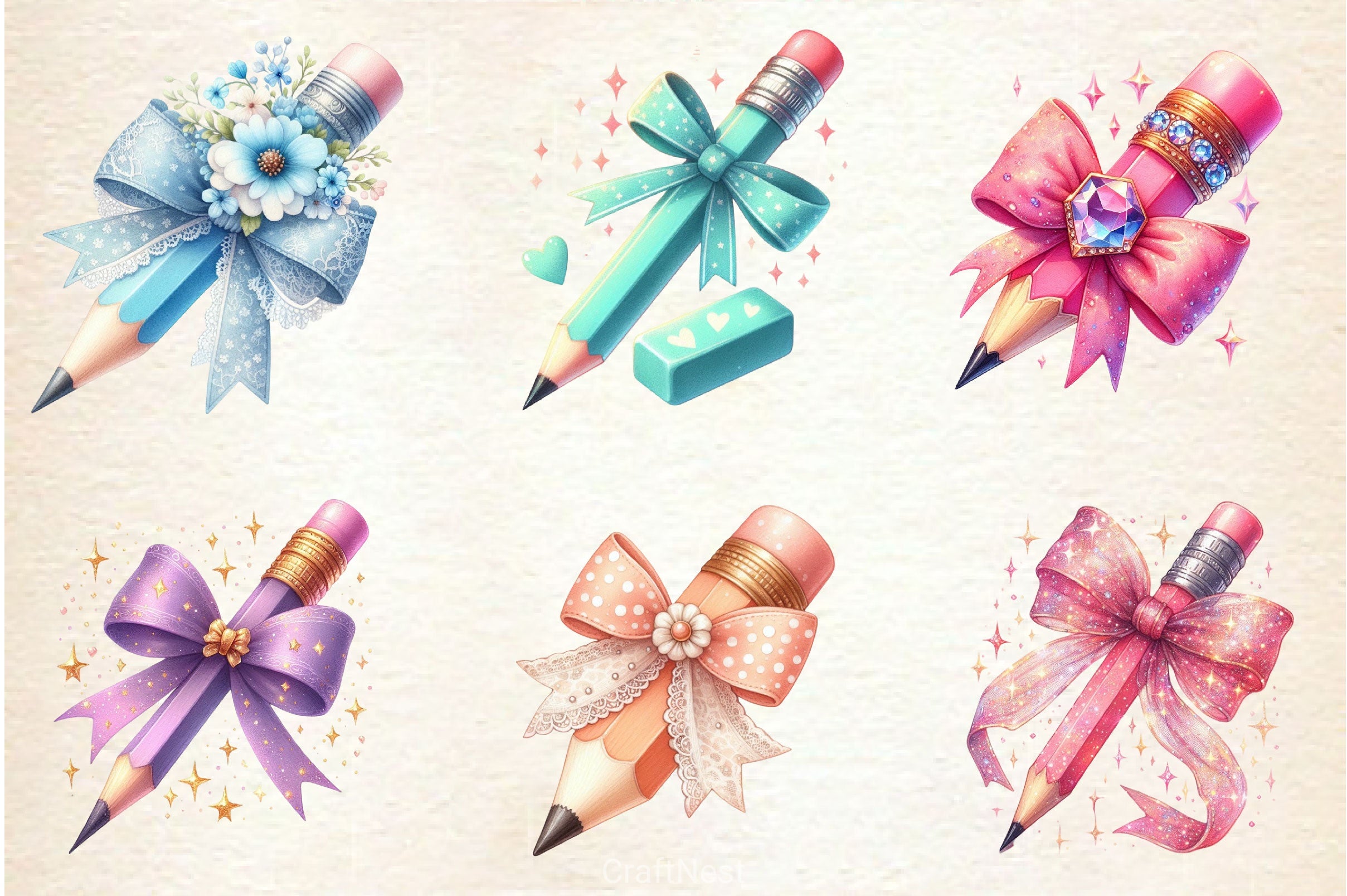 Colorful Coquette Pencil School Clipart Bundle - CraftNest - Digital Crafting and Art