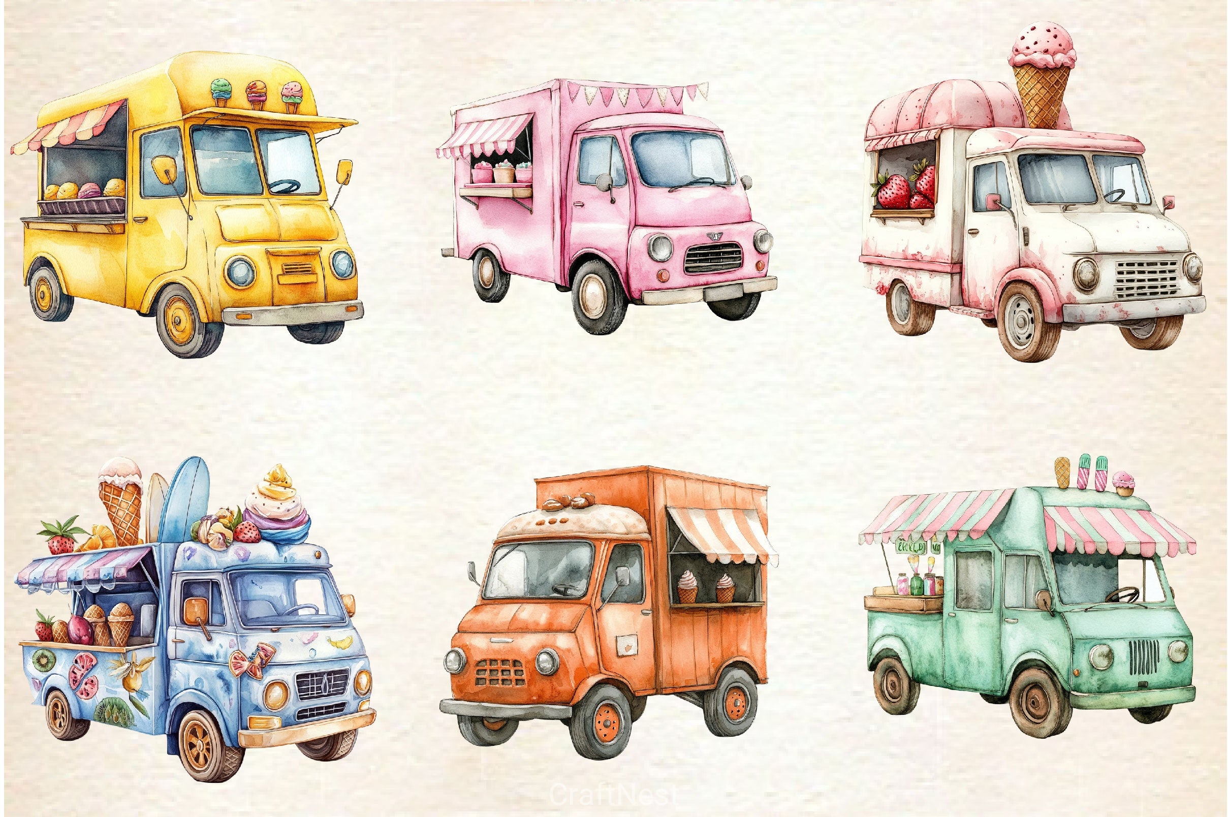 Summer Ice Cream Truck Clipart Bundle - CraftNest - Digital Crafting and Art