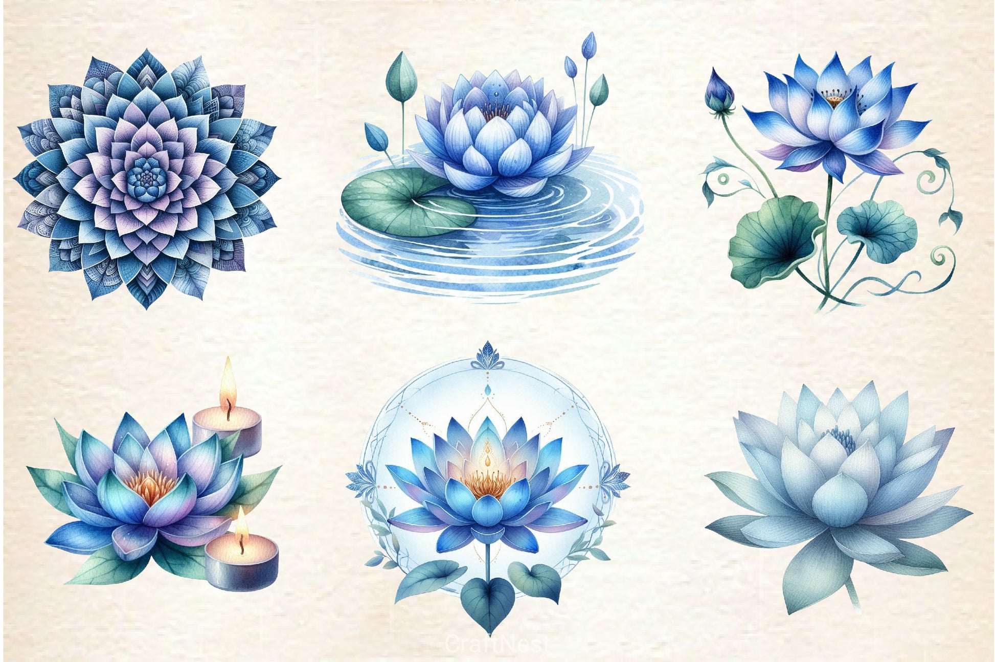 Blue Lotus Clipart Bundle - CraftNest - Digital Crafting and Art
