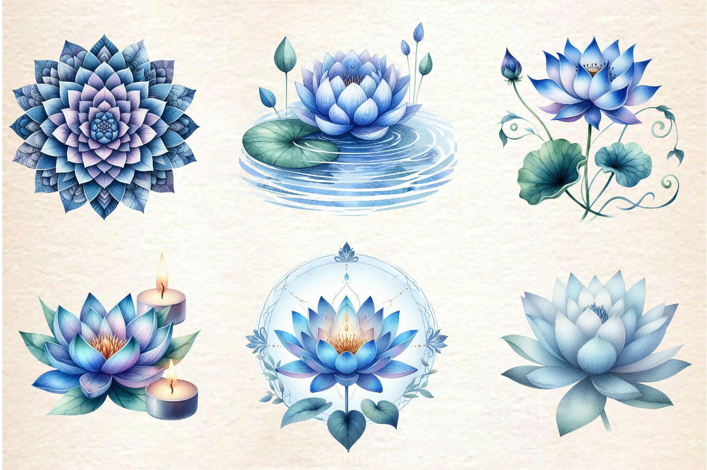 Blue Lotus Clipart Bundle - CraftNest - Digital Crafting and Art