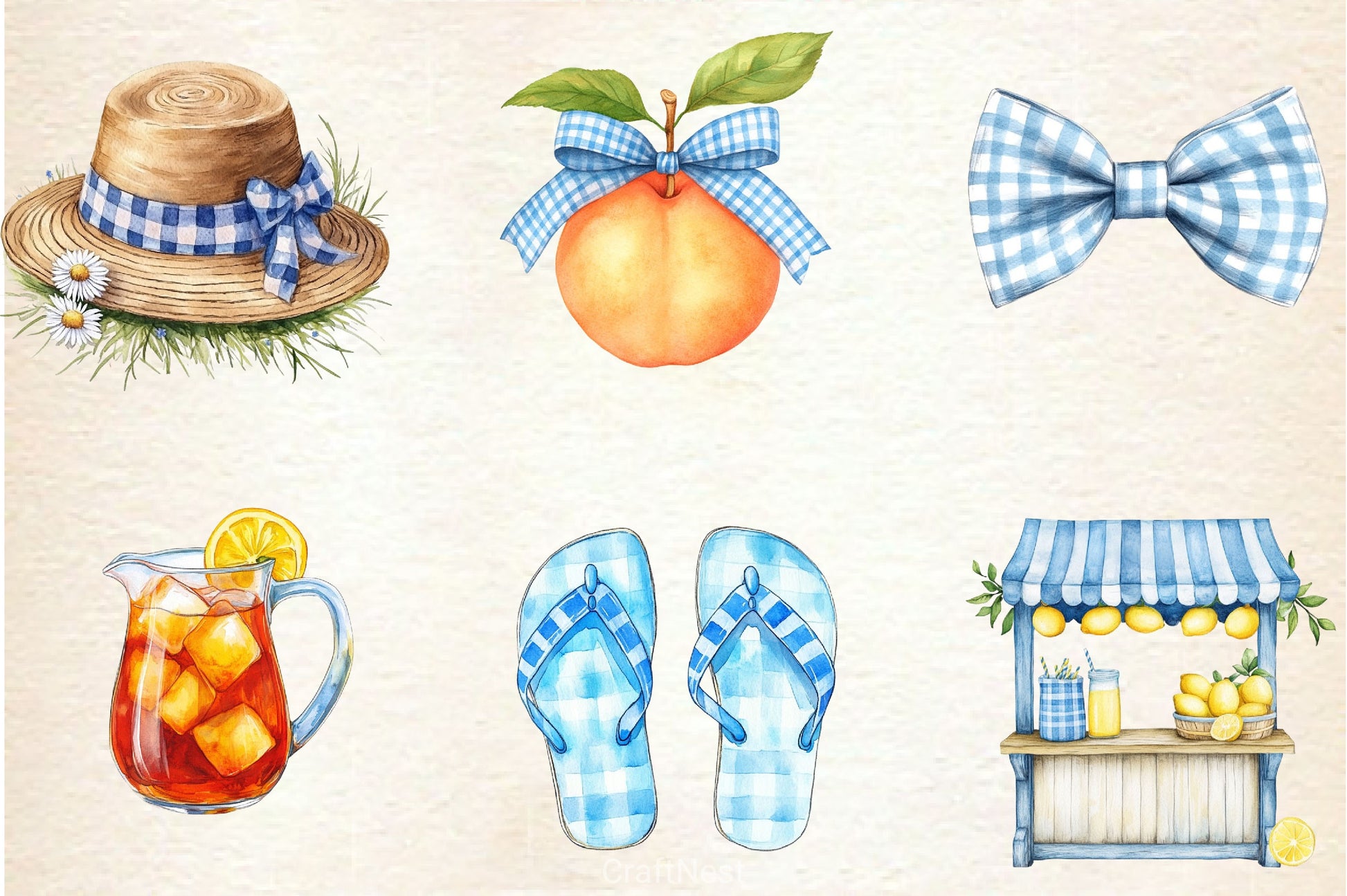 Blue Gingham Summer Clipart Bundle - CraftNest - Digital Crafting and Art