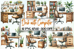 Desk Computer Clipart Bundle - CraftNest - Digital Crafting and Art
