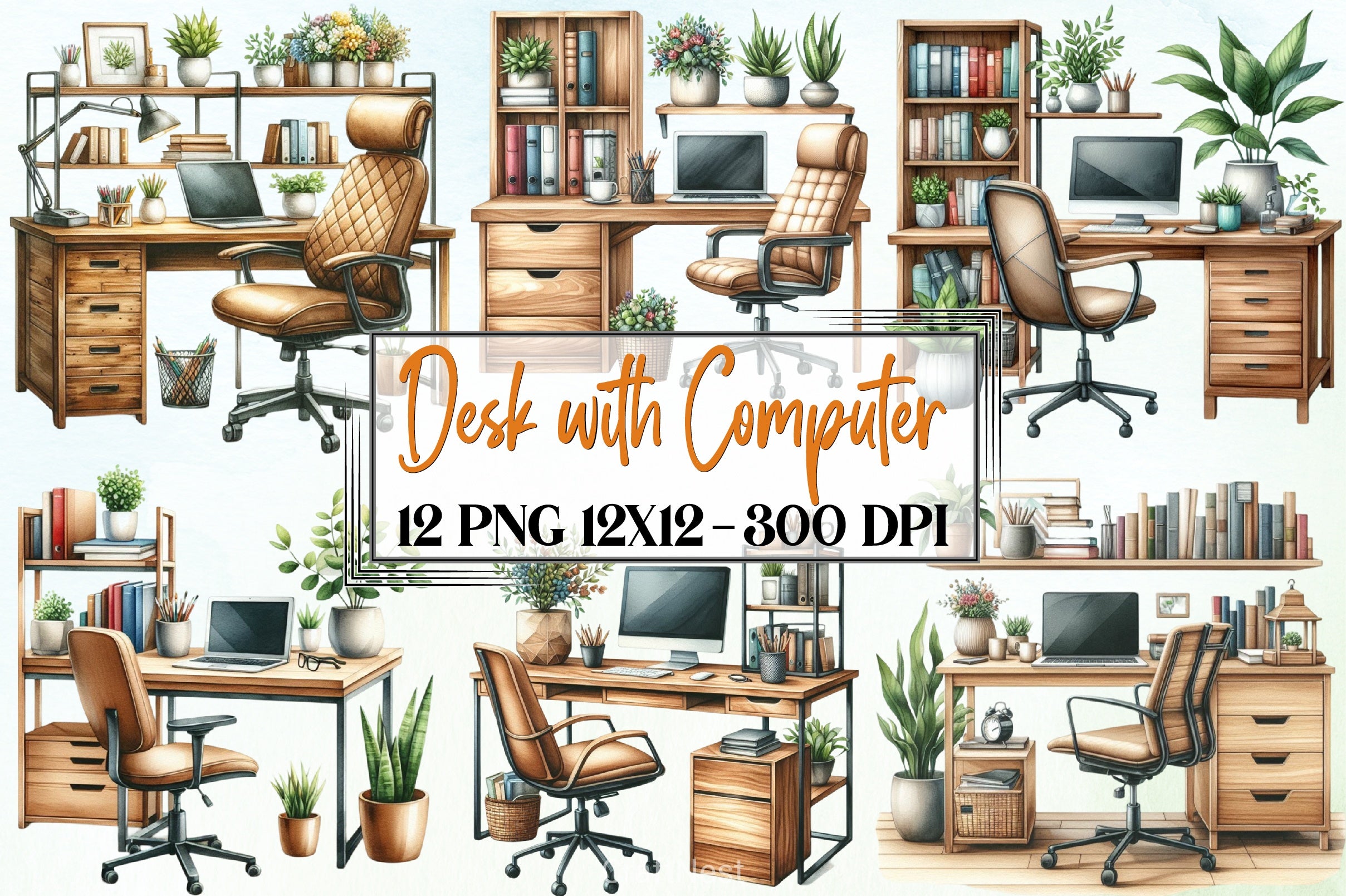 Desk Computer Clipart Bundle - CraftNest - Digital Crafting and Art