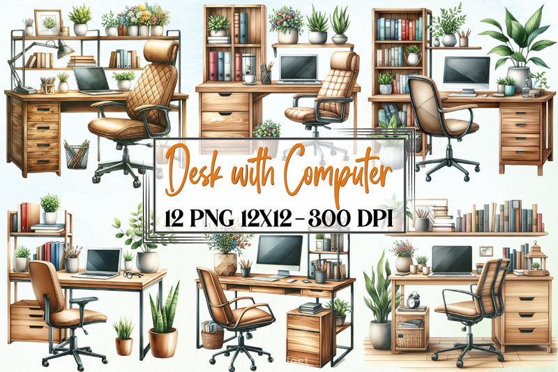 Desk Computer Clipart Bundle - CraftNest - Digital Crafting and Art