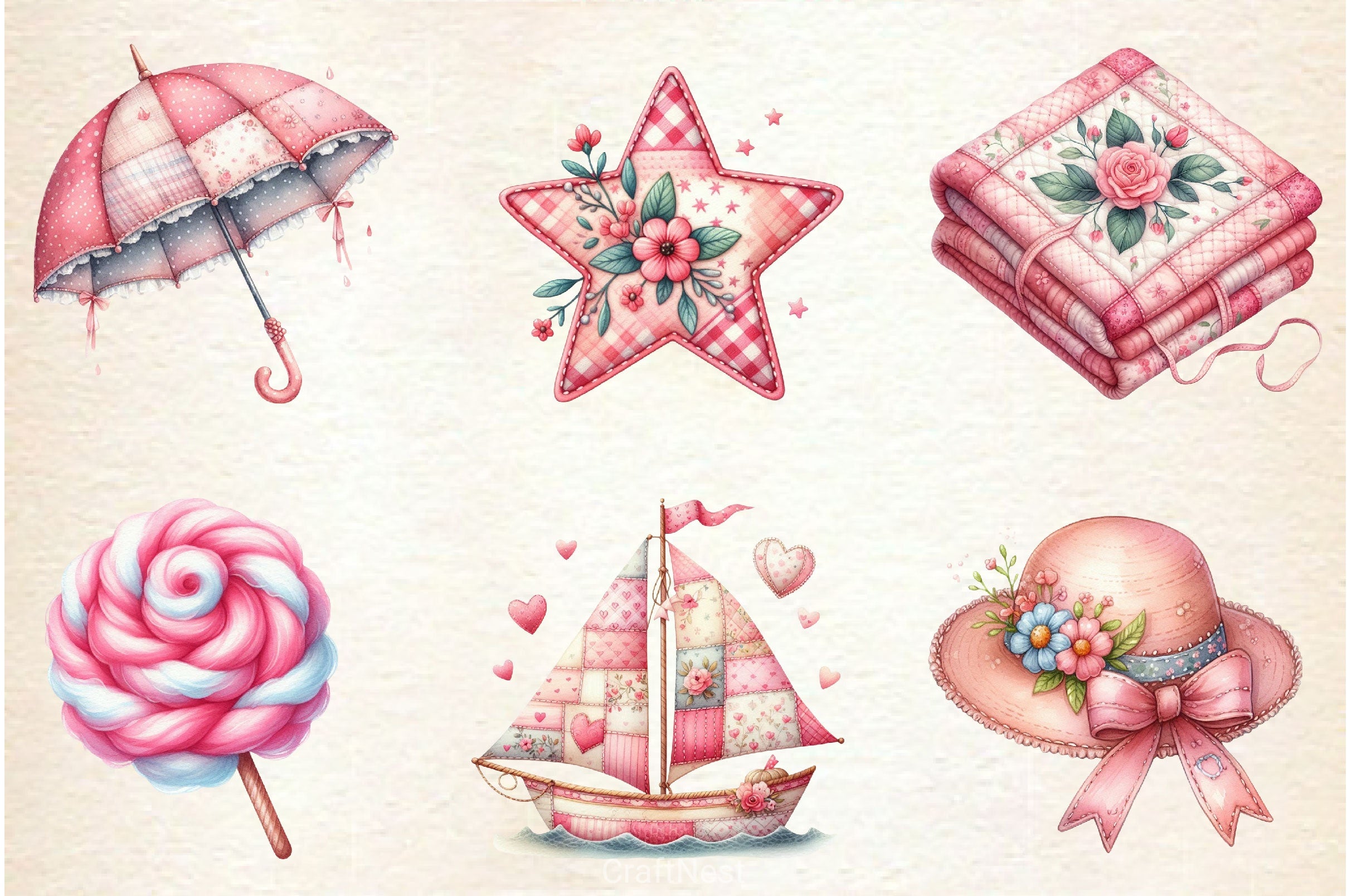 Pink Patchwork Summer Clipart Bundle - CraftNest - Digital Crafting and Art