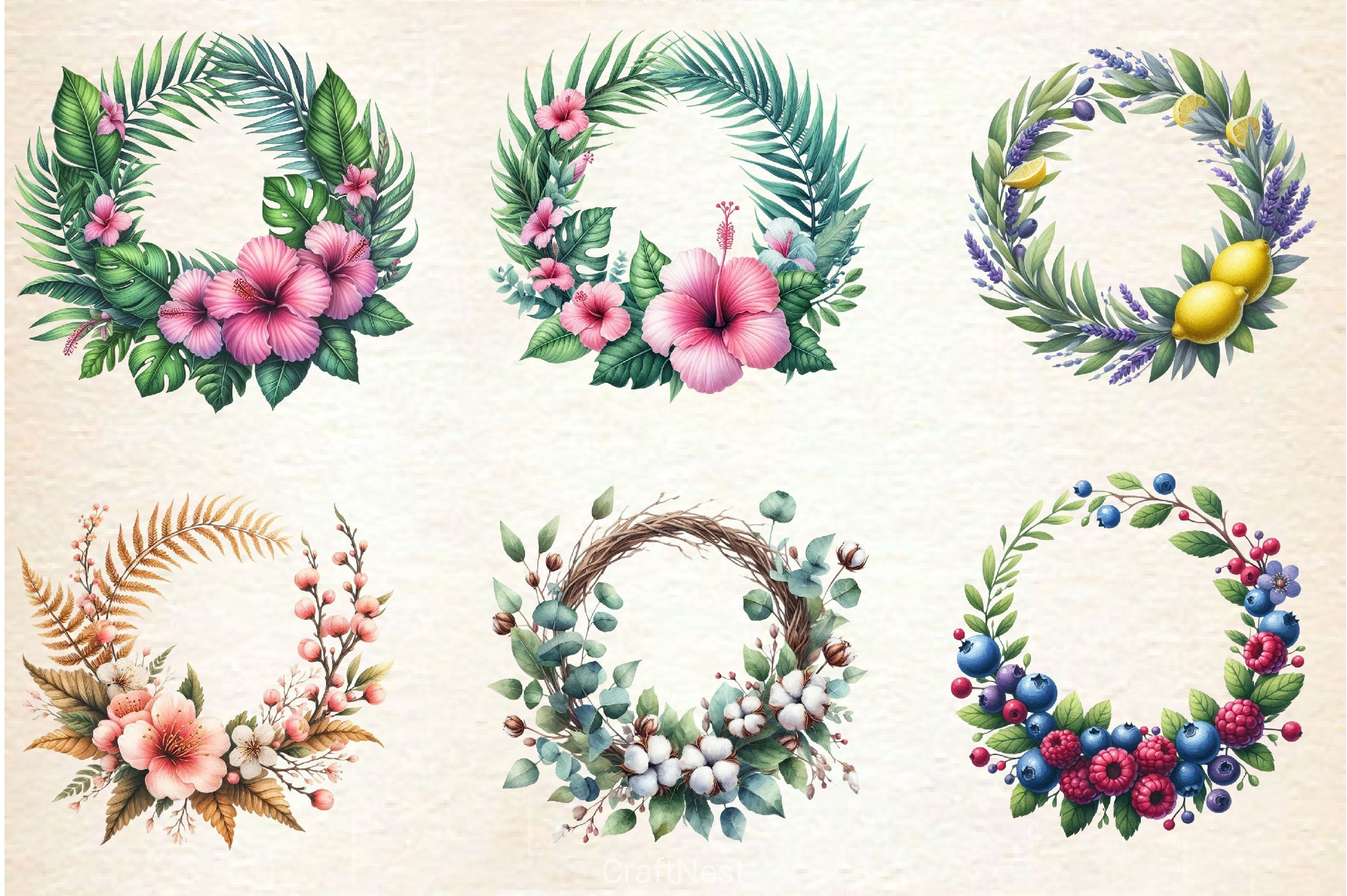 Summer Wreath Clipart Bundle - CraftNest - Digital Crafting and Art