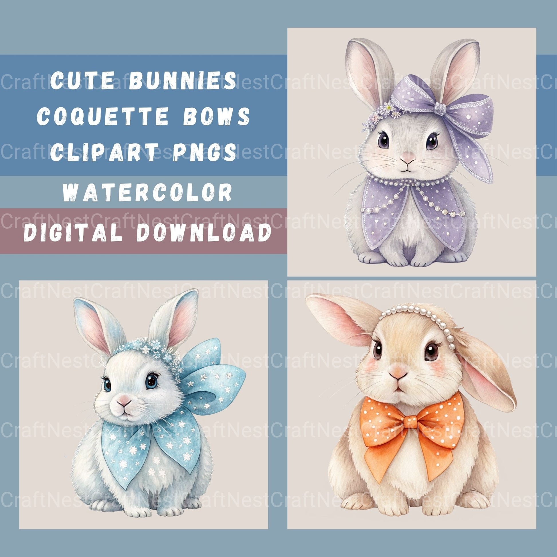 Bunnies Coquette Bow Clipart Bundle - CraftNest - Digital Crafting and Art