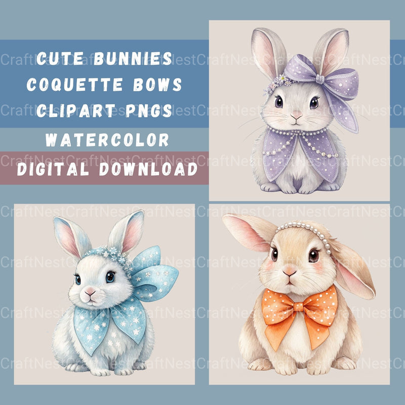 Bunnies Coquette Bow Clipart Bundle - CraftNest - Digital Crafting and Art