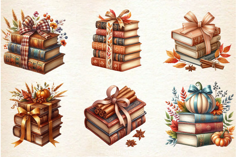 Autumn Bow Book Stack Clipart Bundle - CraftNest - Digital Crafting and Art