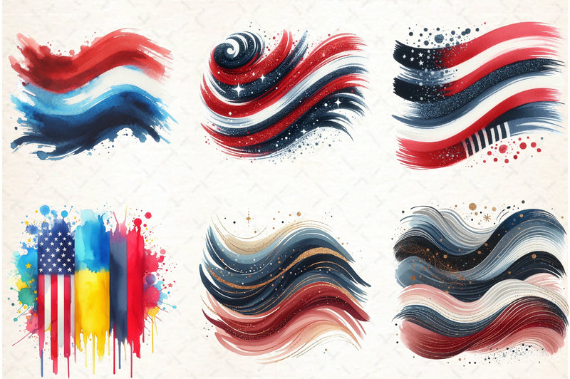4th of July Brushstroke Clipart Bundle - CraftNest - Digital Crafting and Art