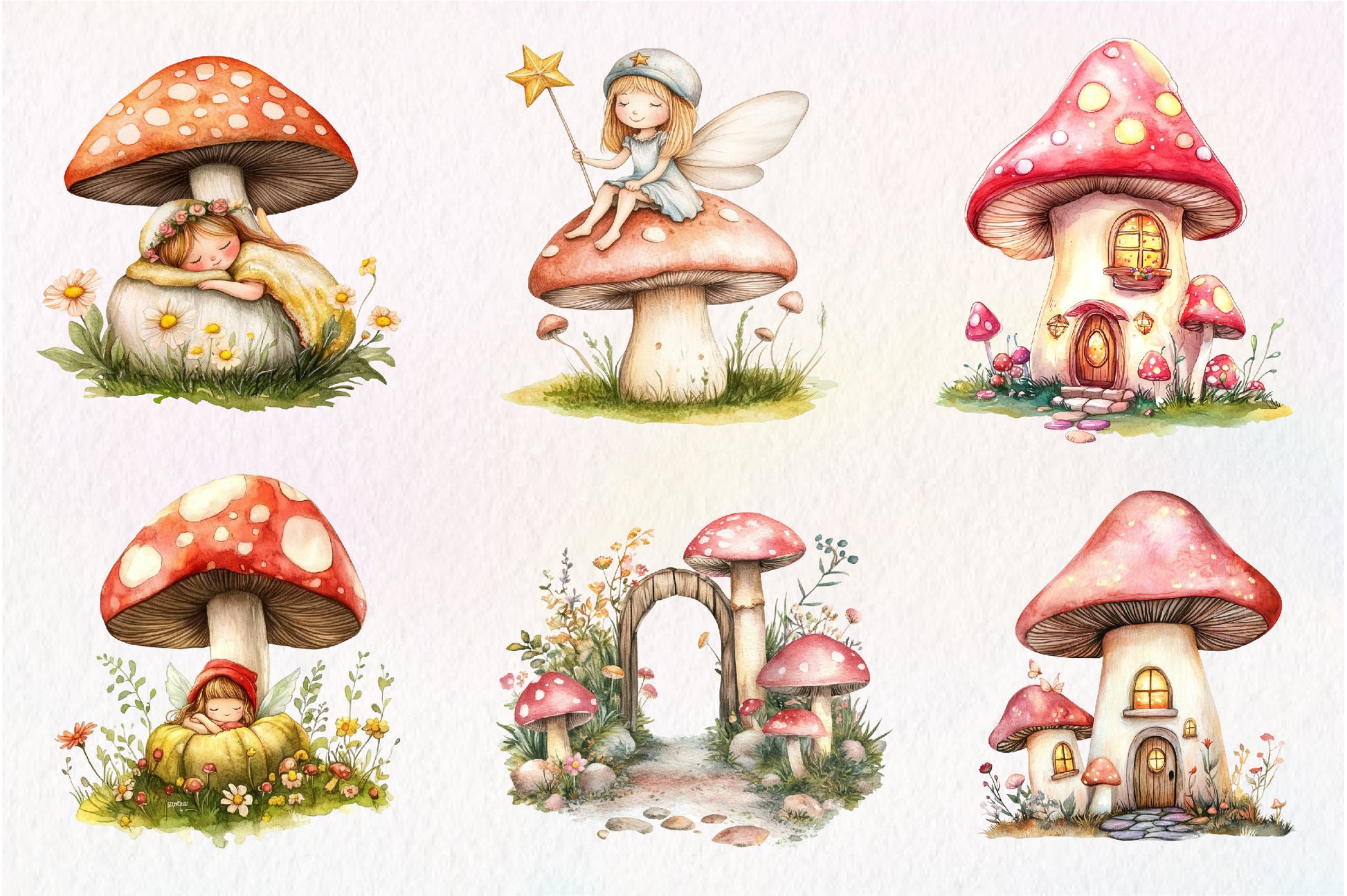 Cute Magic Fairy Mushroom Clipart Bundle - CraftNest - Digital Crafting and Art