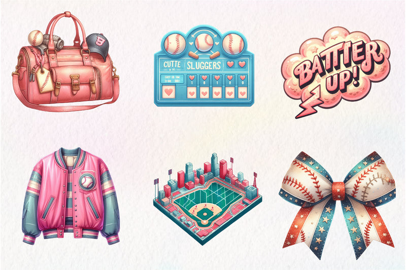 Retro Girly Baseball Clipart Bundle 1 - CraftNest - Digital Crafting and Art